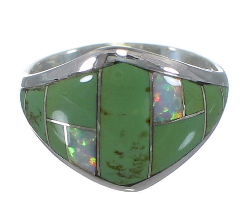 Turquoise And Opal Inlay Authentic Sterling Silver Ring Size 6-1/4 AX52329